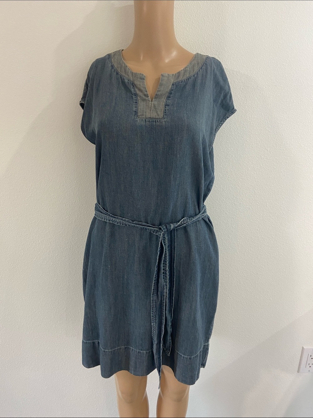 Liz Claiborne Washed Denim Tie-Belt Mini Dress in Blue